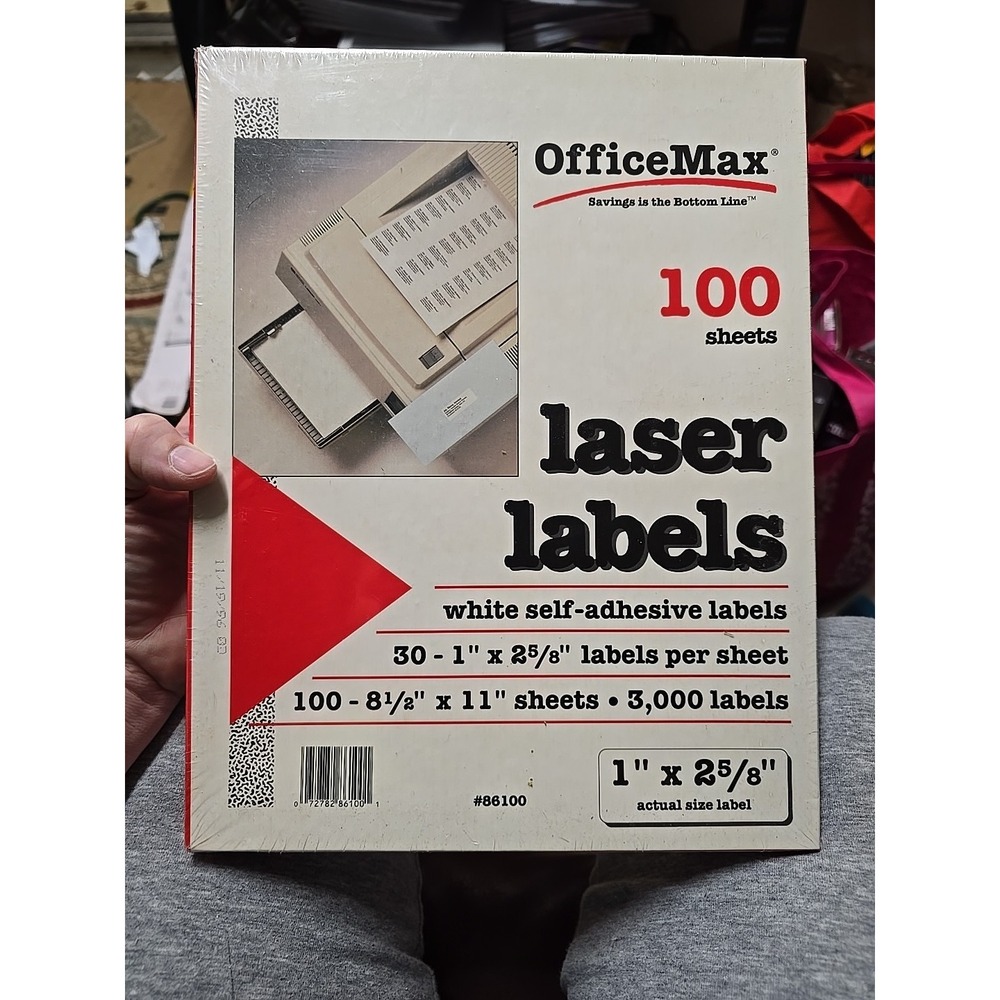 NOS OfficeMax Laser Labels 100 Sheets with 30 Labels Per Sheet 1"X2⅝" #86100